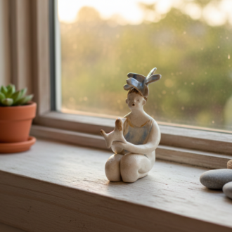 Niña sentada de rodillas con perro