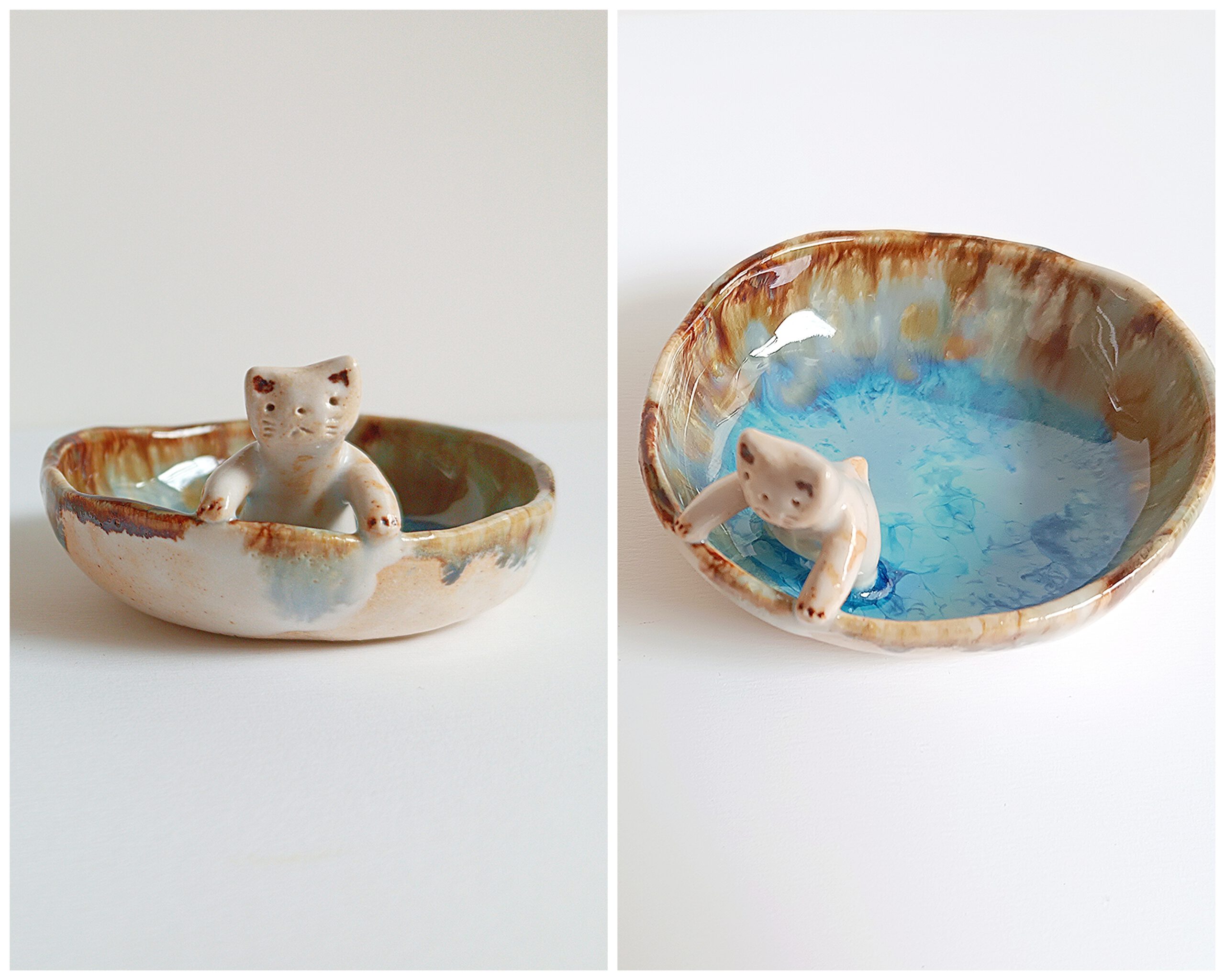 ceramica fango cuenco gato asomado